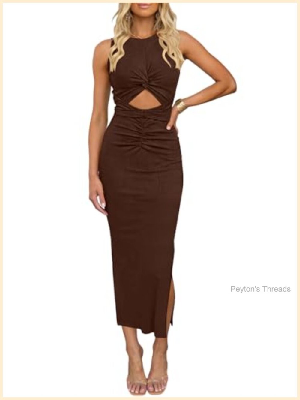Women's Sexy Cut Out Ruched Bodycon Maxi Dress Sleeveless Club Night Out